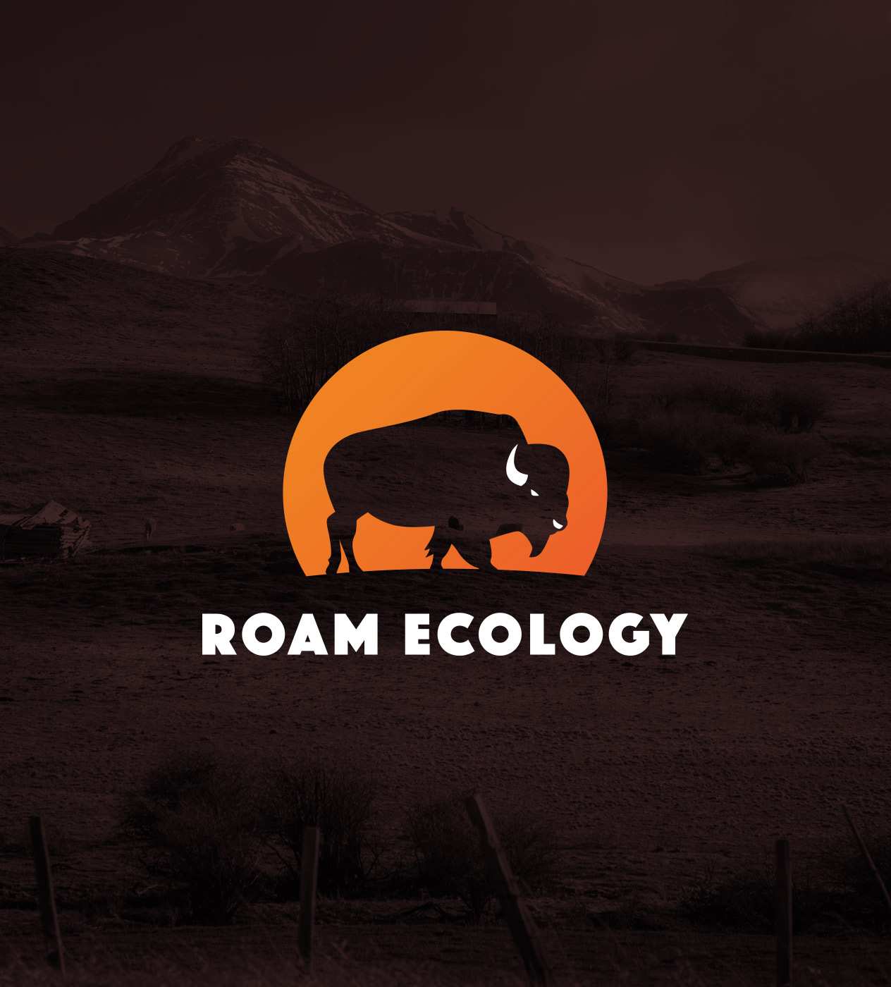 Orange Roam Ecology logo on a dark brown background.