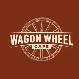 logo of Wagon Wheel Cafe with a brown background