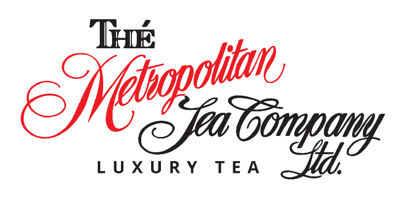 Logo with stylized text The Metropolitan Tea Company Ltd. Luxury Tea in black and red script.