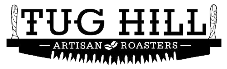 Tug Hill Artisan Roasters logo with stylized text and a saw blade graphic.