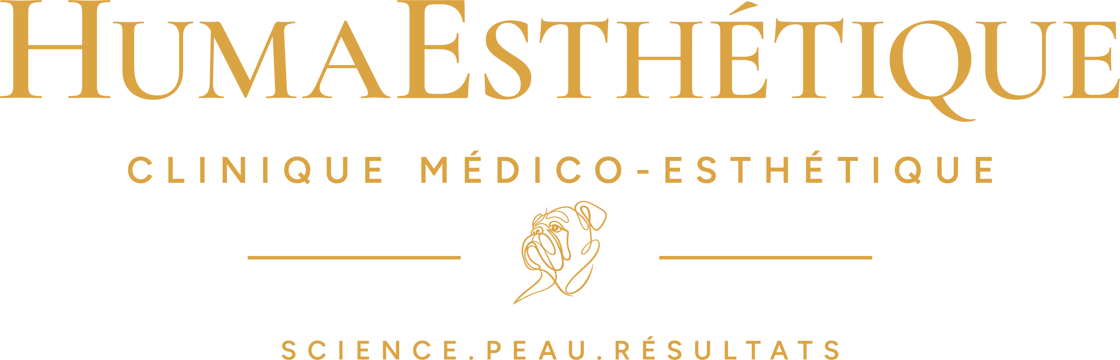 Logo Huma Esthétique avec texte Clinique médico-esthétique et Science. Peau. Résultats.