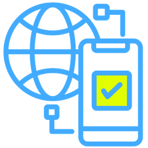 world icon with a phone showing connection