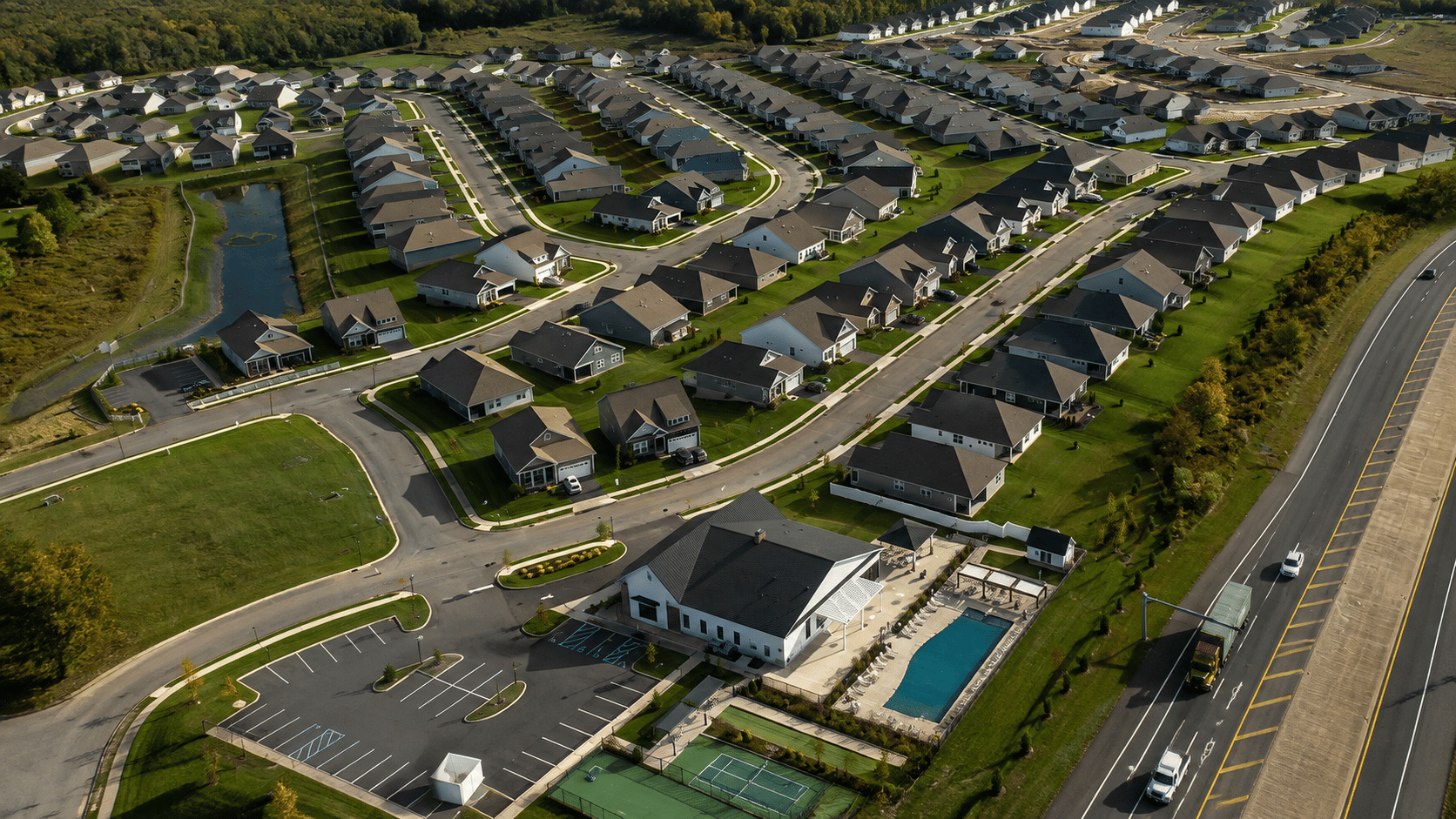 Aerial view of Hamilton Walk active-adult community in Breinigsville, Pennsylvania