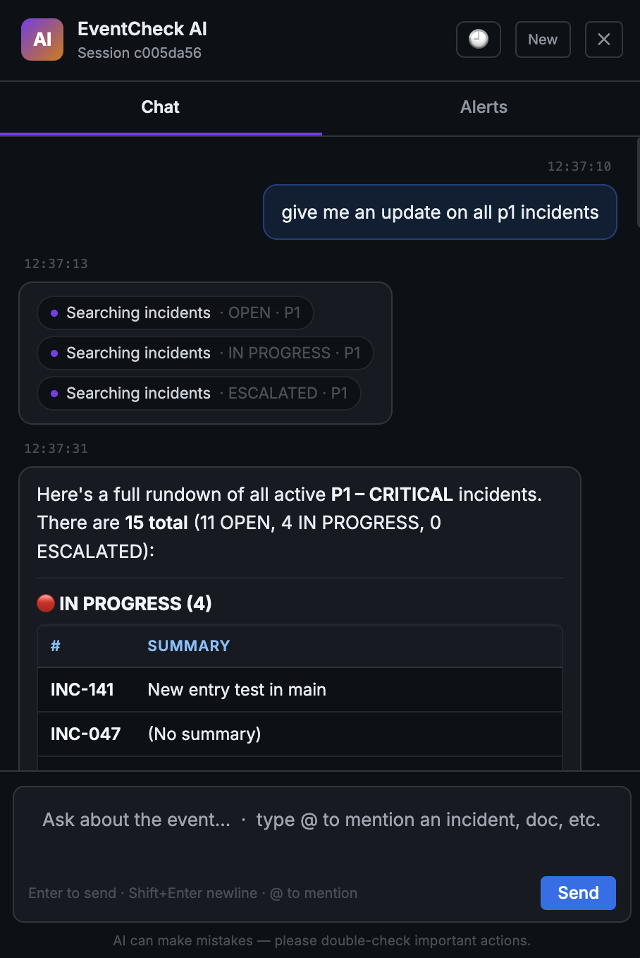 EventCheck AI operations analysis results