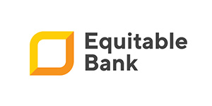 Equitable Bank logo with a stylized yellow and orange geometric shape to the left of the bank's name in dark gray text.