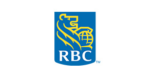 RBC Royal Bank logo with a golden lion holding a globe on a blue background, with the letters RBC below the lion.