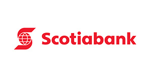 Scotiabank logo with a red stylized 'S' containing a globe symbol next to the bold red text 'Scotiabank'.