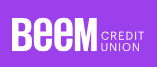 Beem Credit Union logo with the word 'BEEM' in bold white letters and 'CREDIT UNION' in smaller white text on a purple background.
