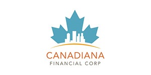 Logo of Canadiana Financial Corp featuring a blue maple leaf with a white city skyline inside, and the company name below in orange and gray text.