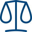 Blue icon of a balanced scale symbolizing justice or legal matters.