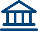 Icon of a classical bank building with a triangular roof supported by four columns.