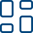 Icons representing four blue rounded rectangles arranged to suggest an overview or dashboard layout.