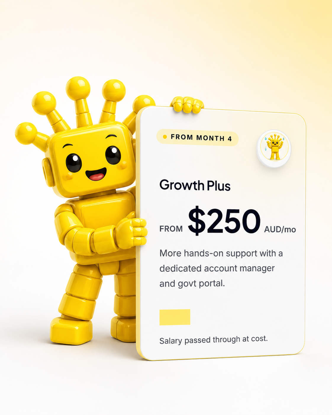 Growth Plus pricing card with mascot