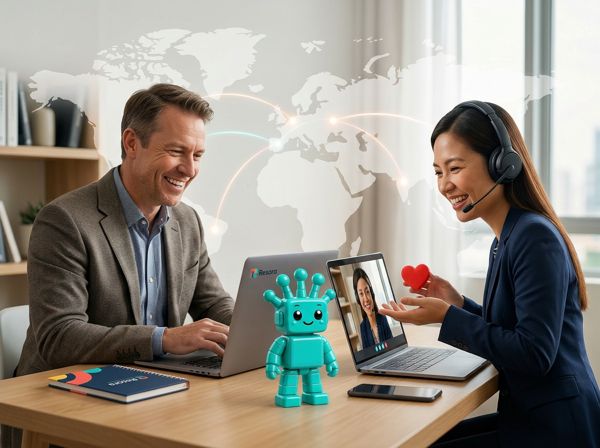 Resora mascot working alongside a Filipino professional