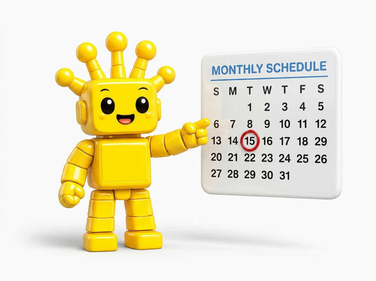 Resora mascot pointing at a calendar