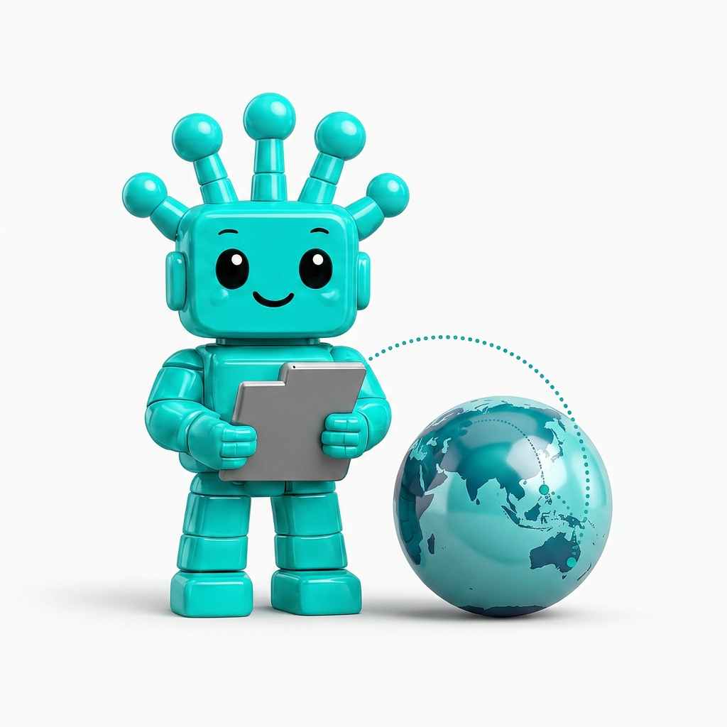 Teal Resora mascot beside a globe showing the Manila to Sydney connection