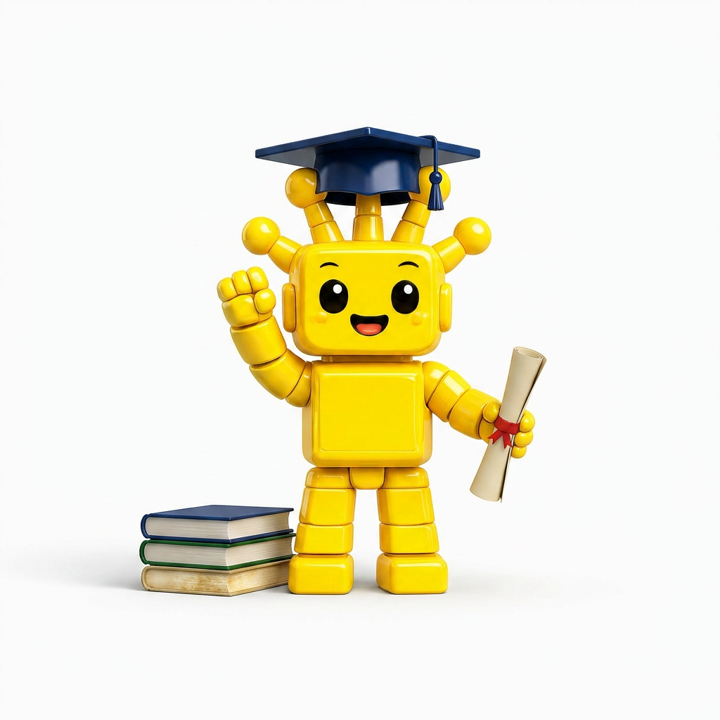 Yellow Resora mascot in a graduation cap holding a diploma