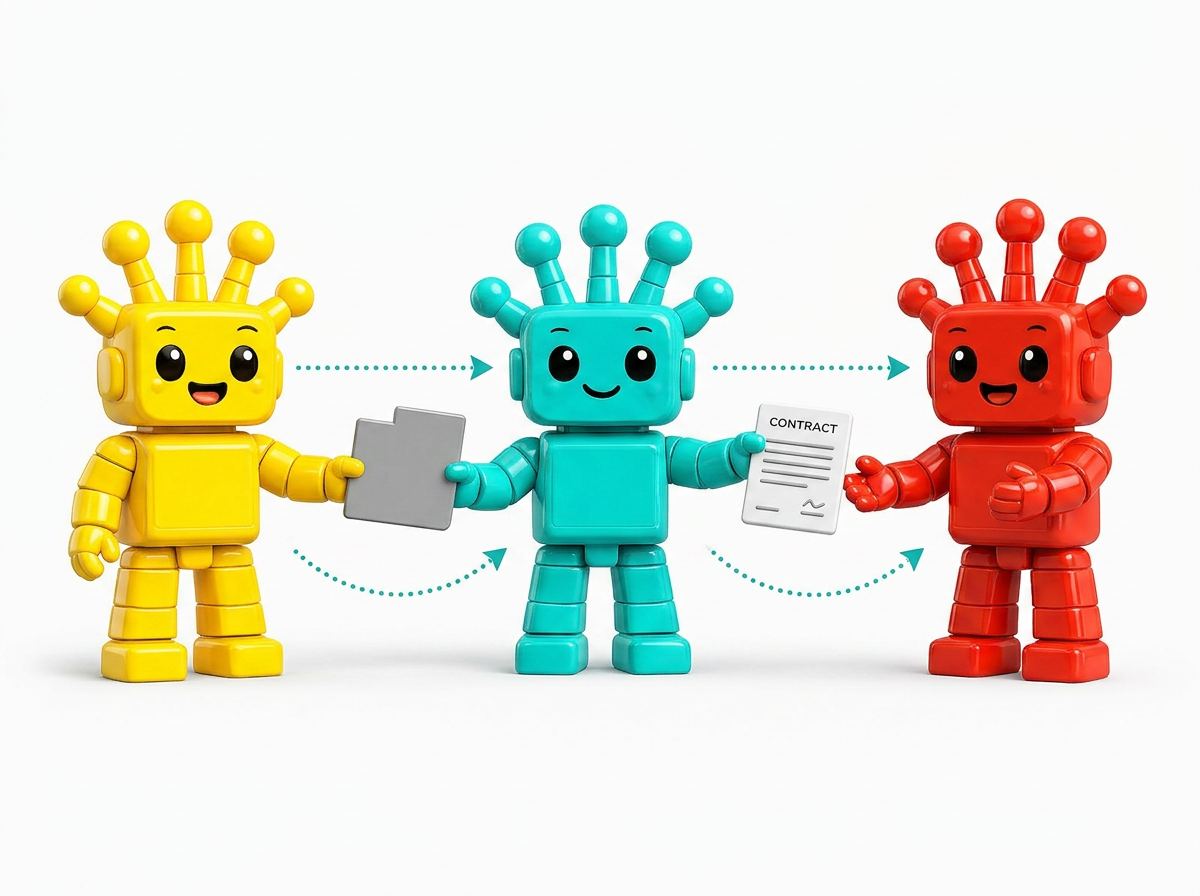 Three Resora mascots connected by a flow, representing recruit, employ, manage