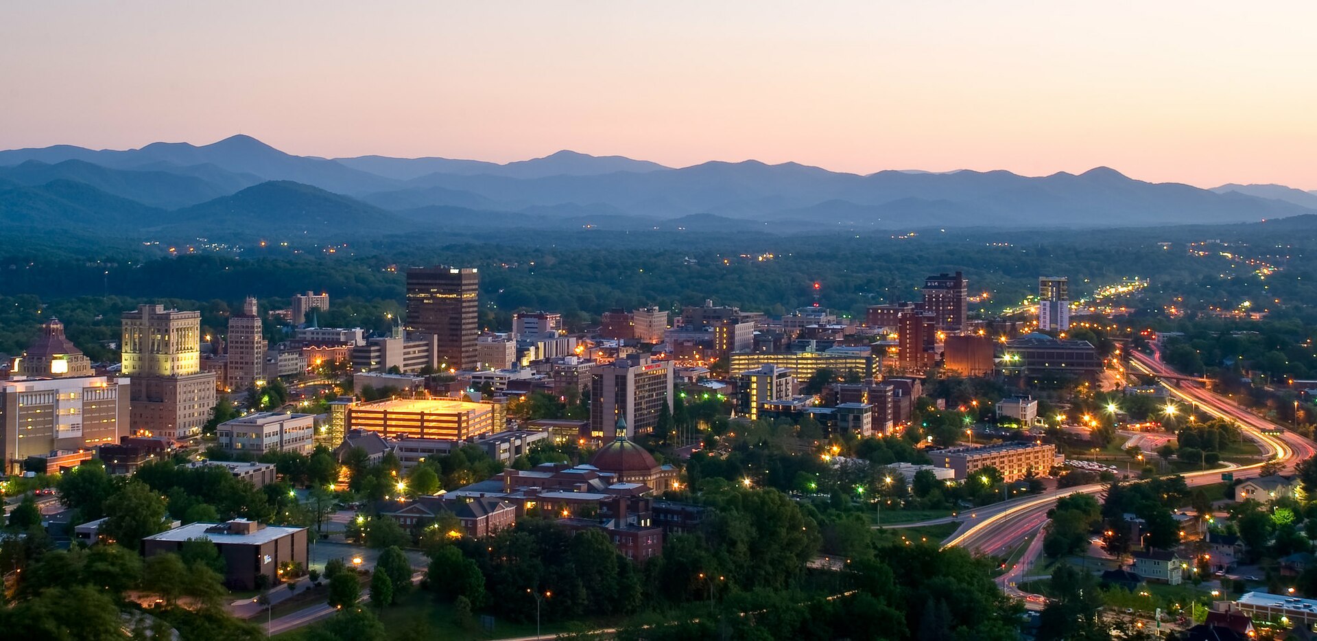 Asheville, North Carolina at dusk