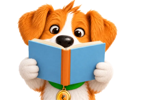 RupeeRedee mascot Redee reading a book