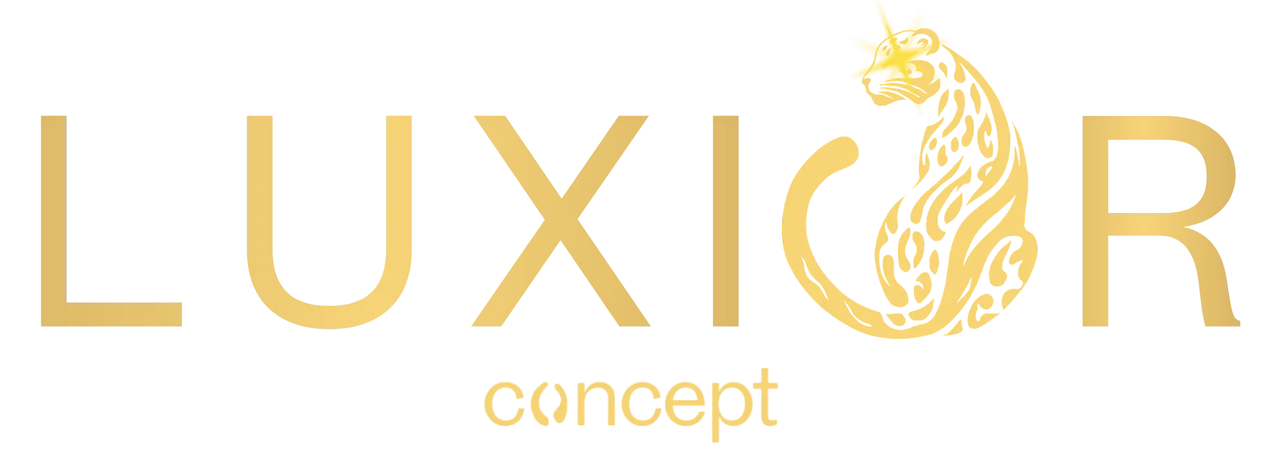 Luxior Concept logo with stylized gold leopard and star graphic on black background.