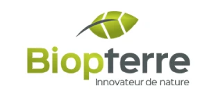 Logo Biopterre avec une feuille verte stylisée au-dessus du texte.