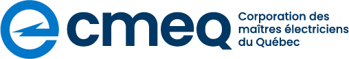 Logo de CMEQ avec un symbole bleu circulaire et les lettres 'cmeq' en bleu foncé.