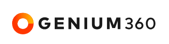 Logo Genium 360 with circular gradient orange icon.