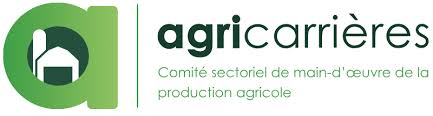 Logo Agricarrières avec icône de ferme et texte Comité sectoriel de main-d’œuvre de la production agricole