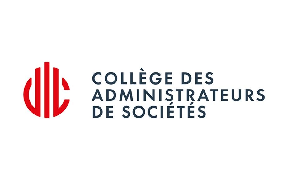 Logo rouge du Collège des administrateurs de sociétés avec texte en noir à droite.
