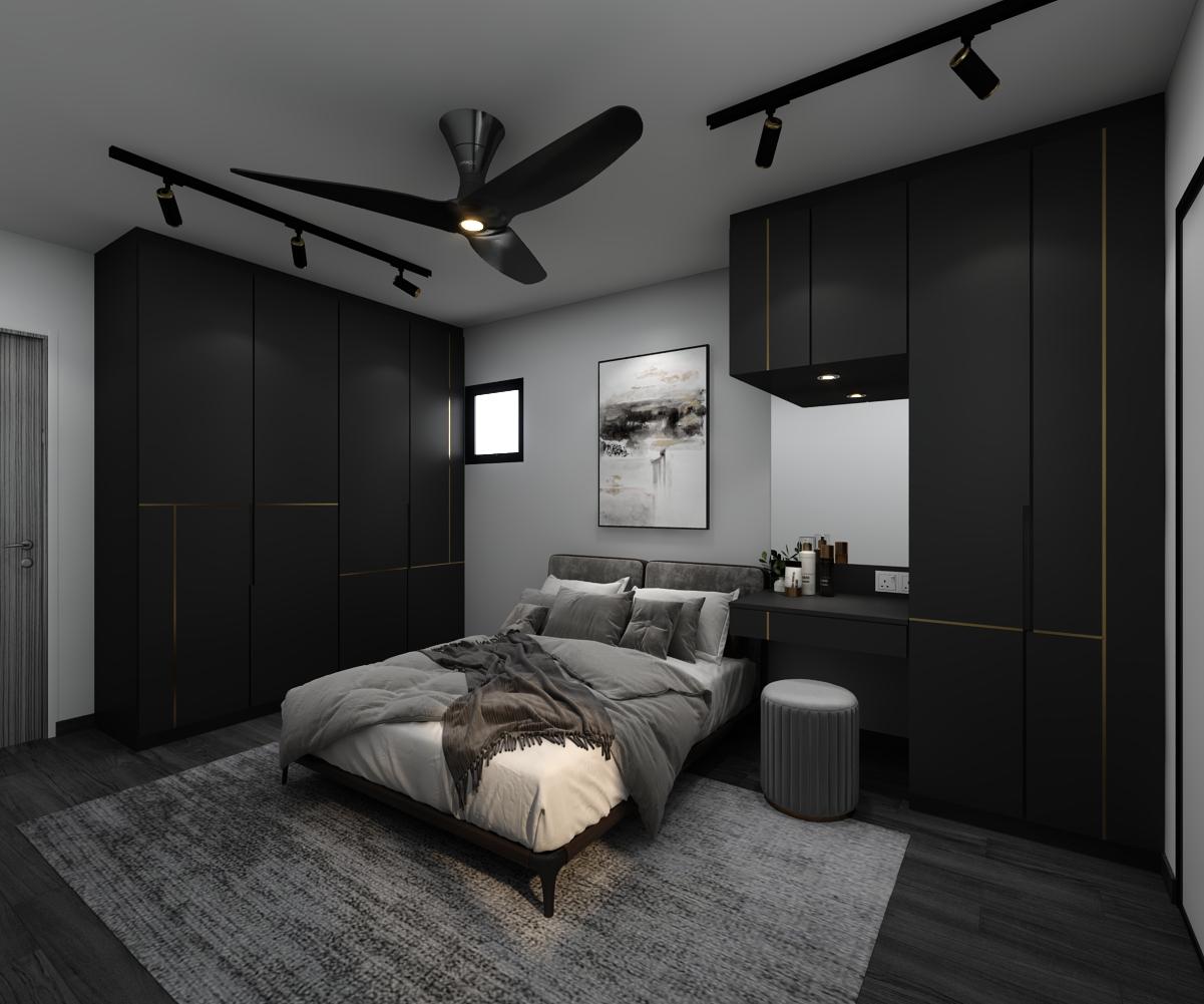 Modern Dark Contemporary bedroom interior design at 319 Woodlands St 31, Singapore by Luxior Concept