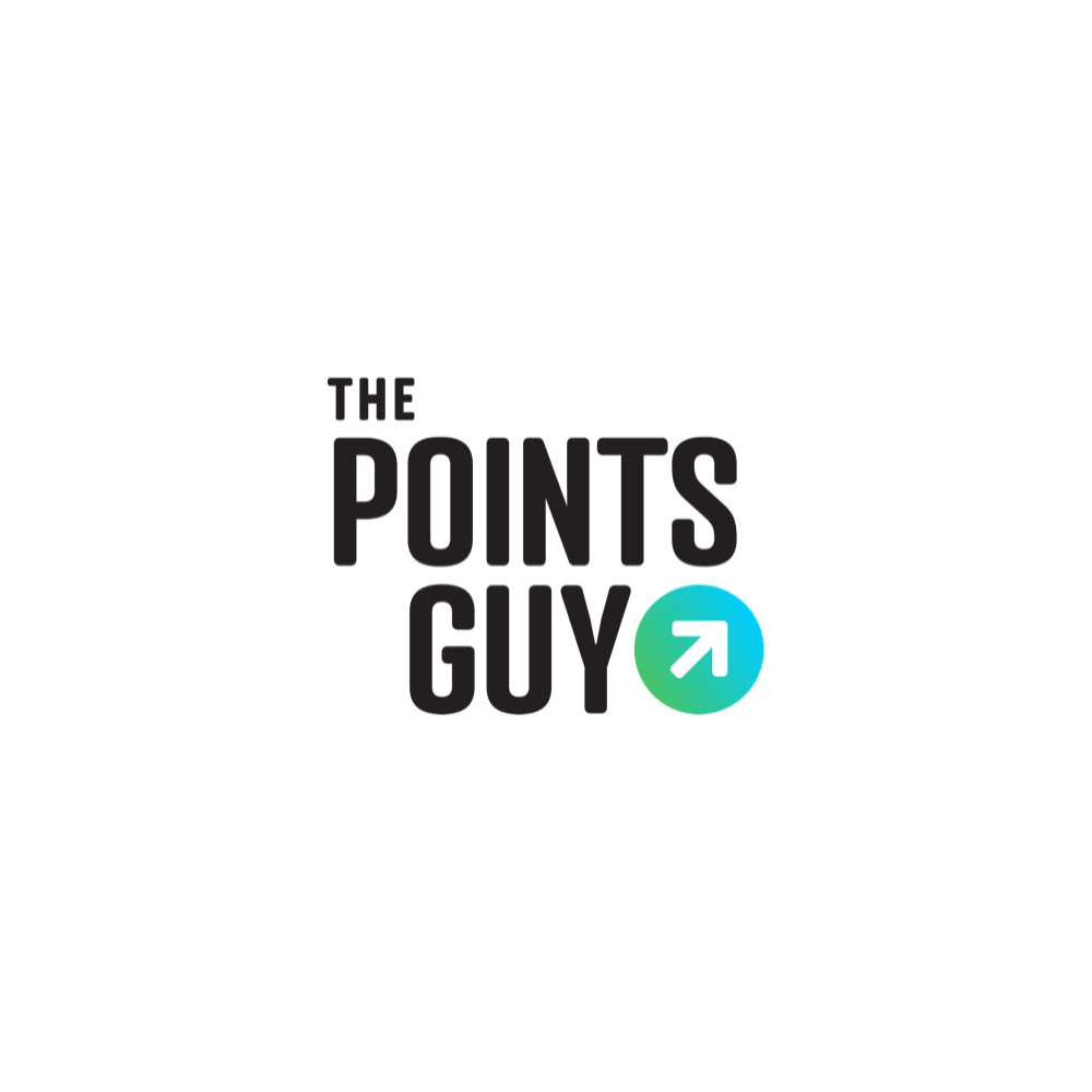 Logo of The Points Guy with black text and a blue-green circle showing an upward right arrow.