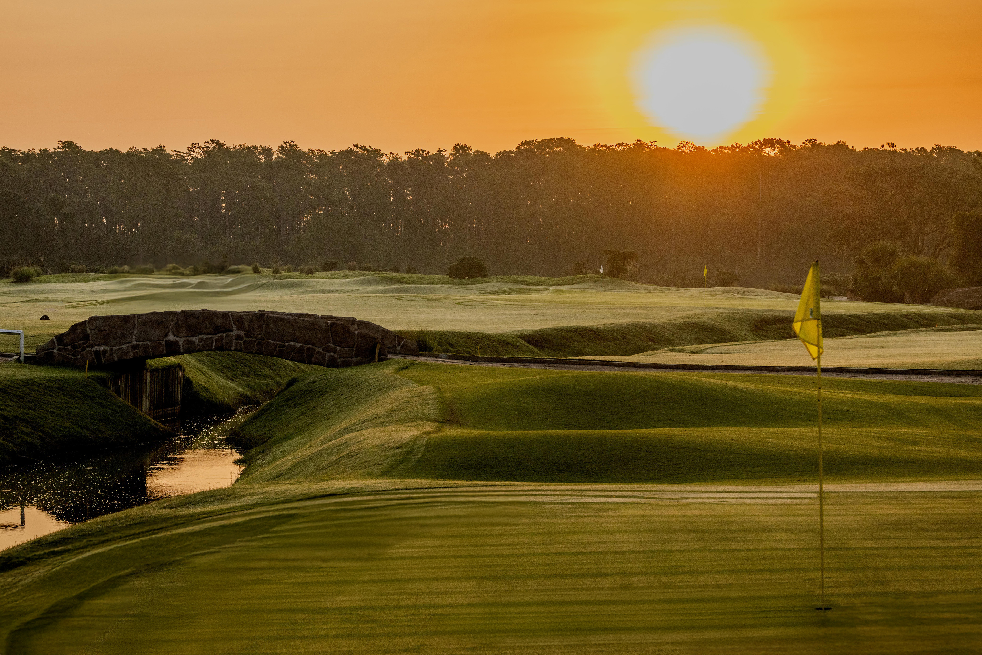 Links Hole 18 bridge with 1 and 17 greens