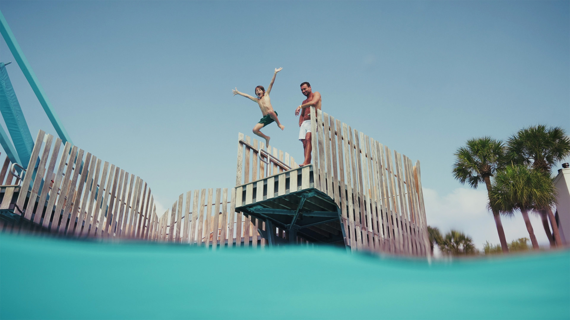 Rope swing at the Blue Hole on Evermore Bay