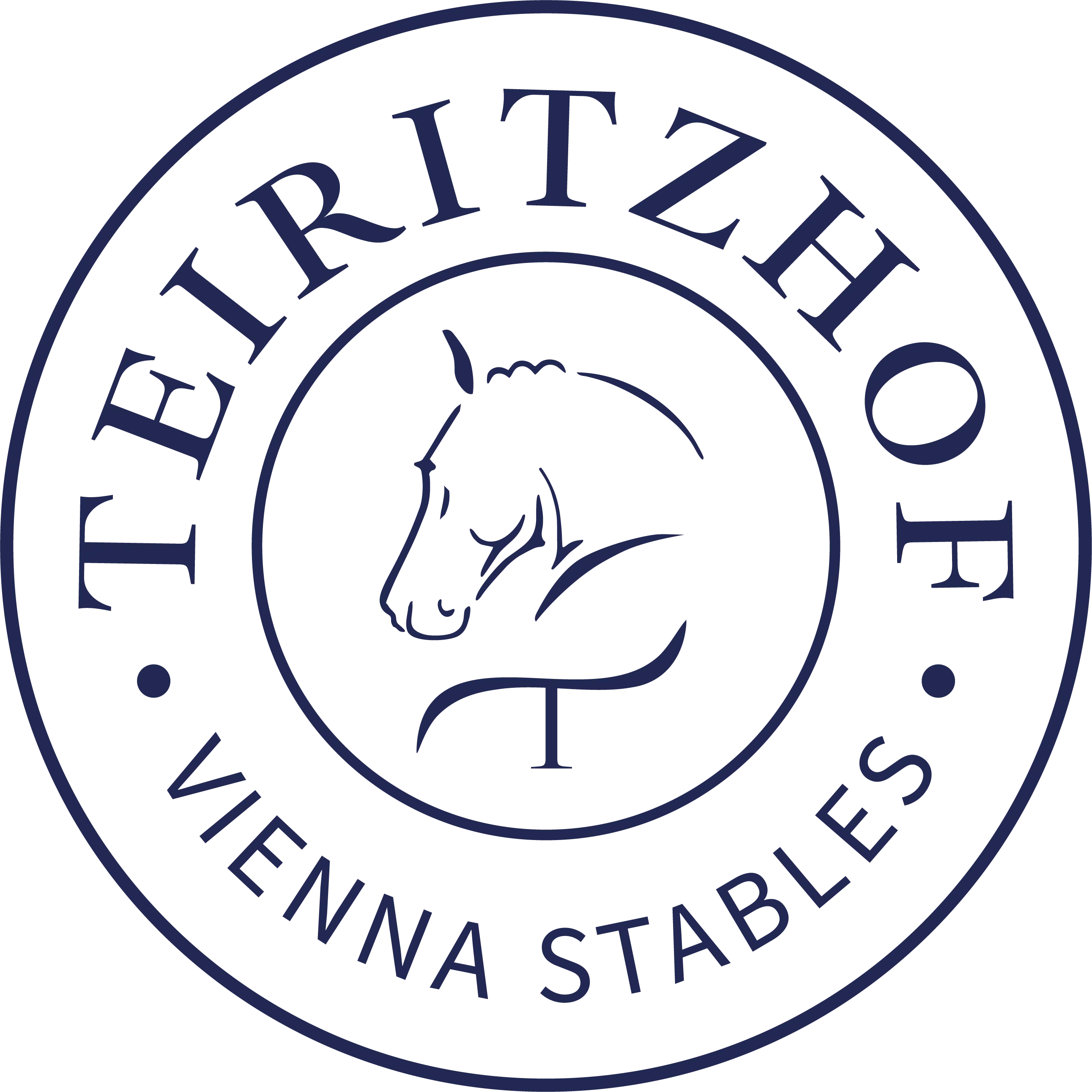 Logo mit Pferdekopf und Text Teiritzhof Vienna Stables in Kreisform.