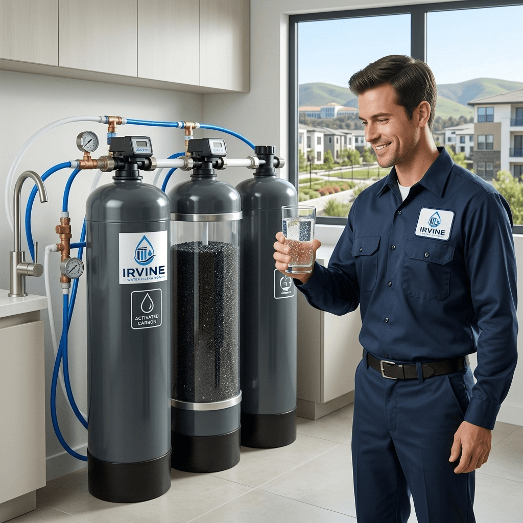 Irvine Water Filtration activated carbon filtration system reducing chlorine, taste, and odor in Irvine, California