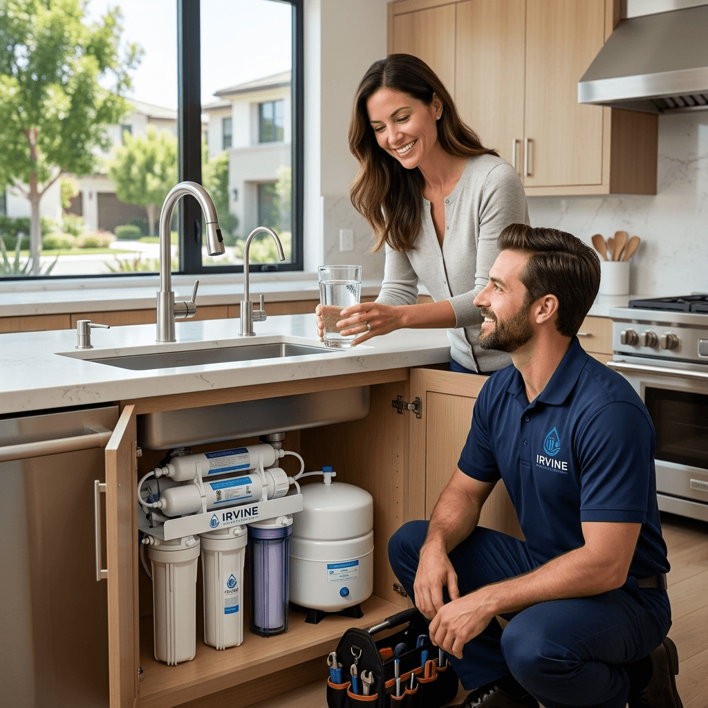 Under-sink drinking water filters in Irvine, CA. Clean, great-tasting water at your kitchen tap. Free test, flat-rate install.