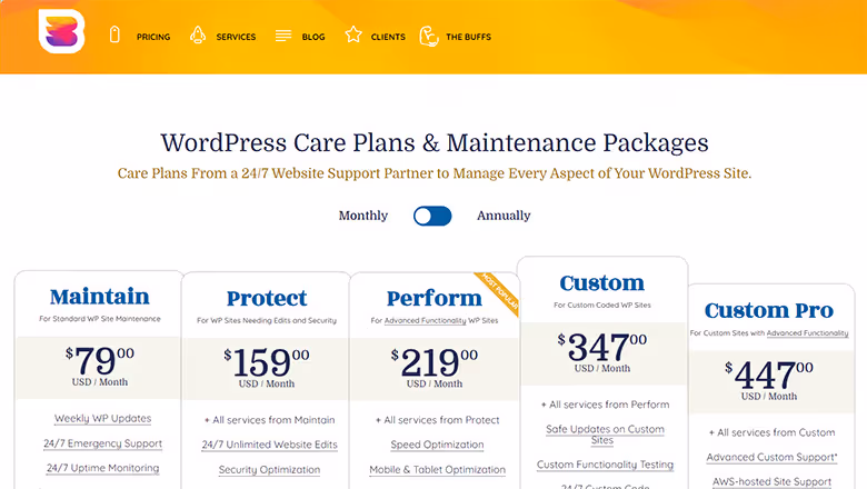 WP Buffs WordPress Care Plans & Maintenance Packages