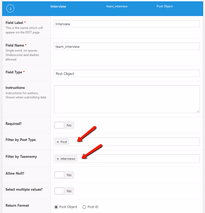 ACF: Filter by post type and taxonomy
