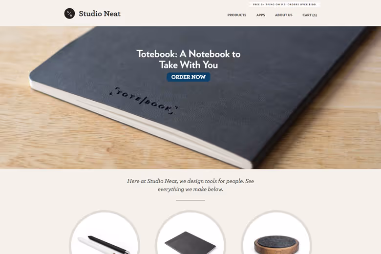 Example of studioneat.com shopify website