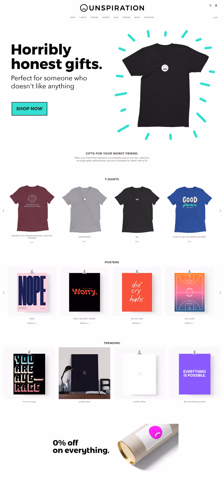 Example of uninspration.co shopify website.