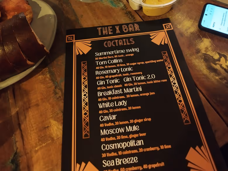 Cocktail menu