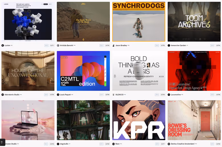 A screenshot of homepage of awwwards.com