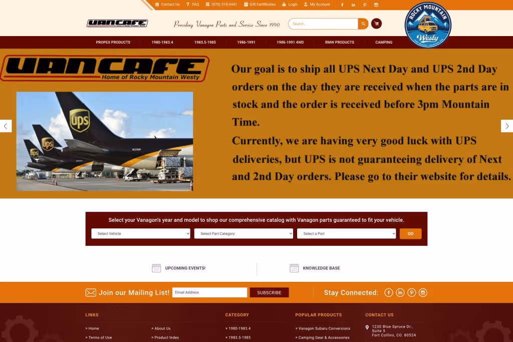 An image representing VanCafe website before client reached out to Xfive