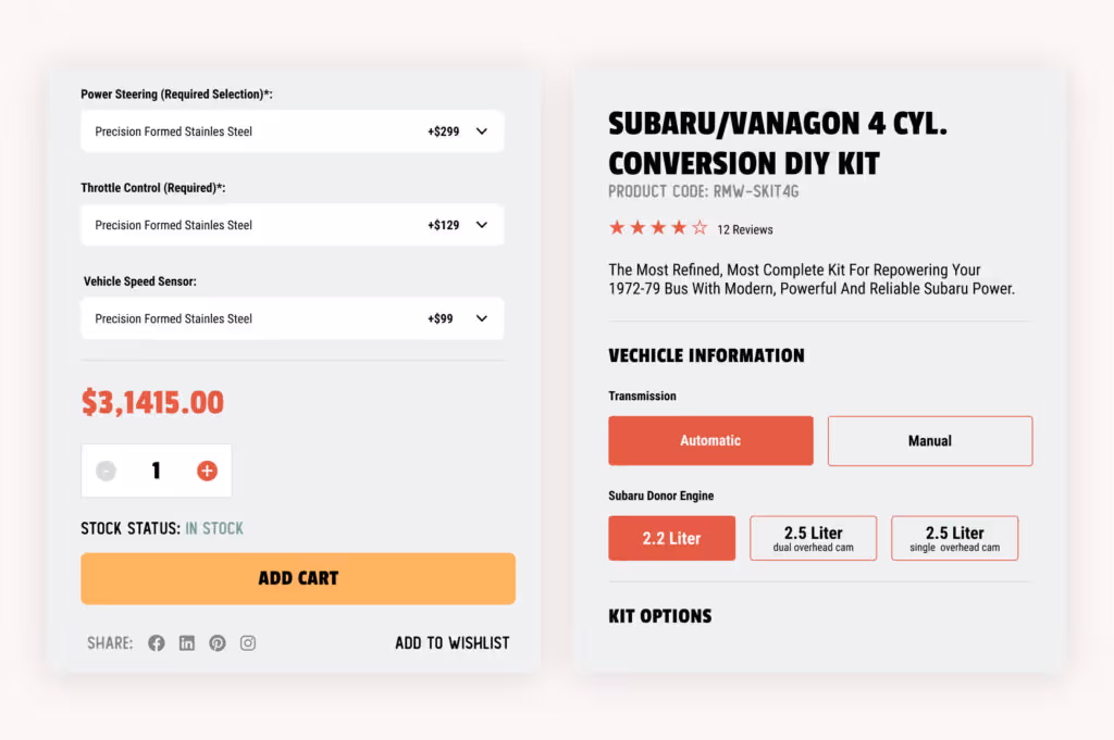 An image representing custom product configurator for Vancafe's Bigcommerce store.