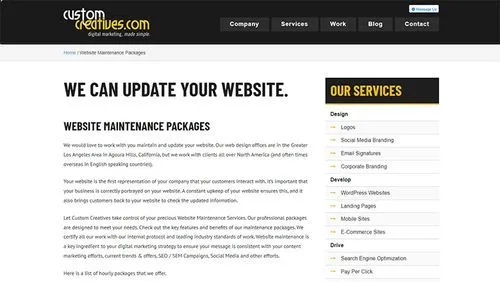 Custom Creative Website Maintenance Packages
