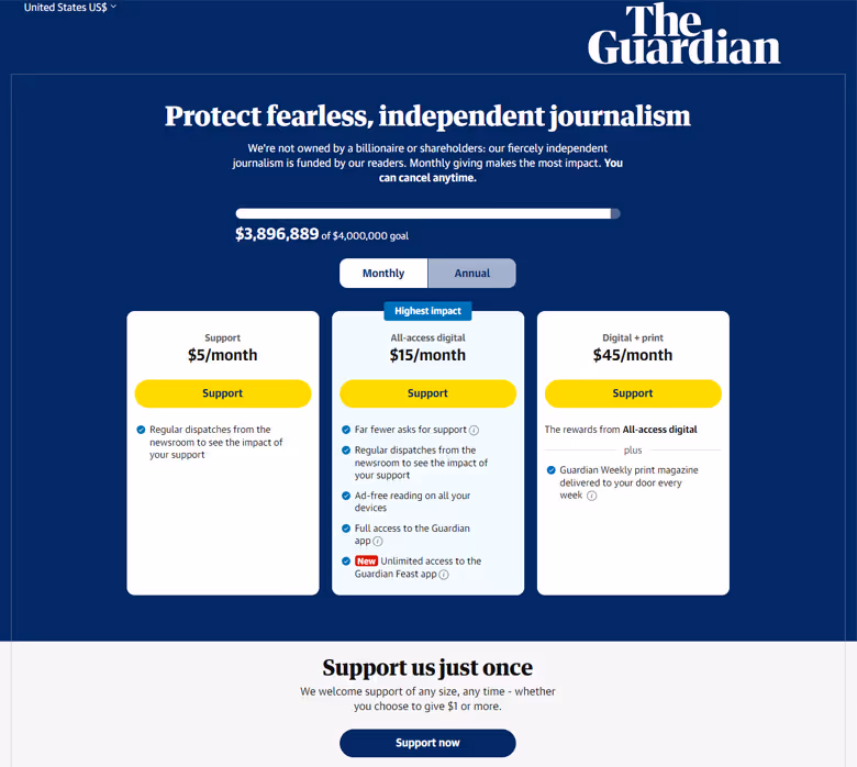 The Guardian support page.