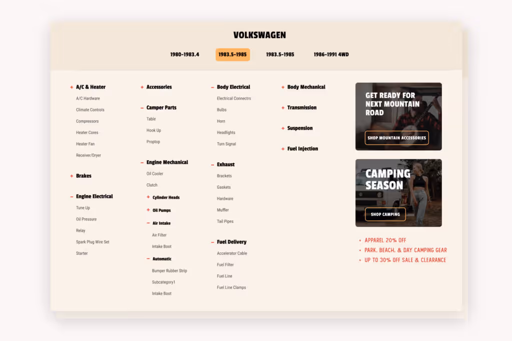 An image showing a custom widget for Vancafe's Bigcommerce website
