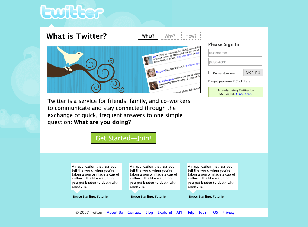 Twitter Homepage Design 2007