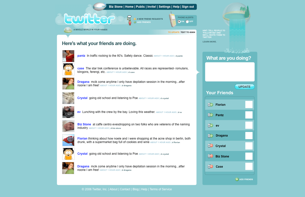 First Twitter Homepage Design August 2006